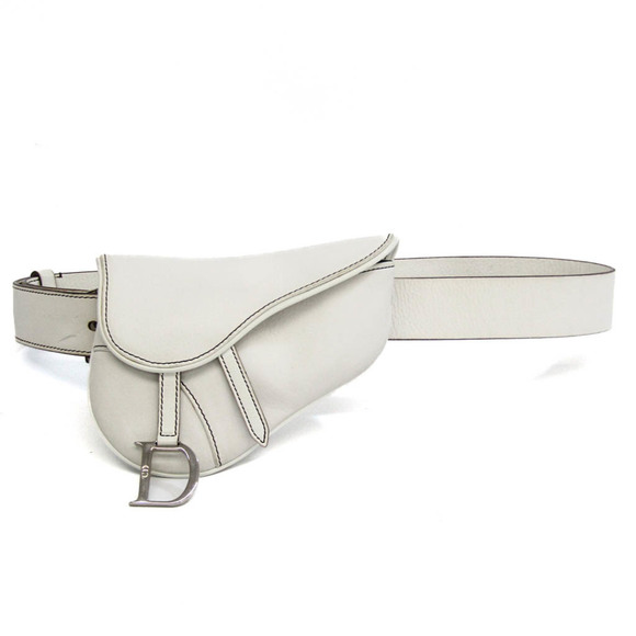 CHRISTIAN DIOR Leather Saddle Bag Fanny Pack White - Picture 1 of 14